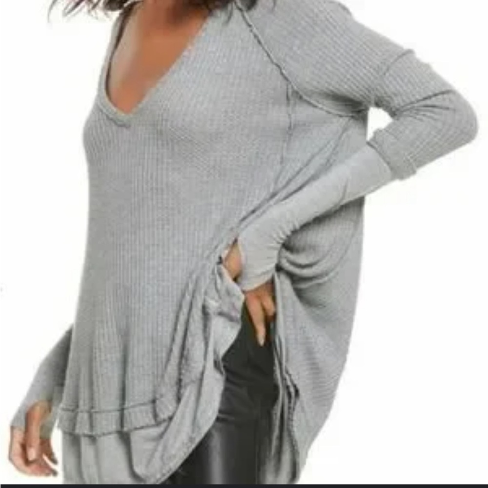 Free People Gray laguna Neck Sweater with Ribbed Texture
